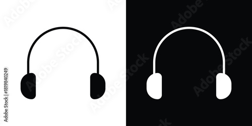 Headphone icon set. flat icon collection. flat line silhouette set.