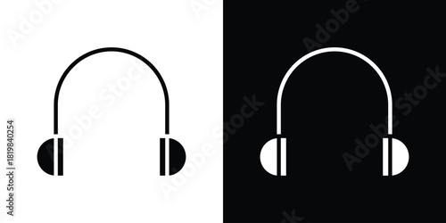Headphones icon set. flat icon collection. flat line silhouette set.