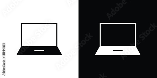 Laptop icon set. flat icon collection. flat line silhouette set.