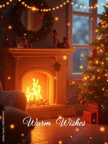 Cozy Christmas Hearth and Tree with Warm Bokeh Glow.
A beautifully atmospheric, low-light indoor scene capturing the essence of a warm and cozy Christmas. A glowing fireplace features bright, cracklin