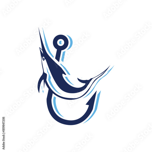 Fishhook blue marlin sophisticated logo illustration