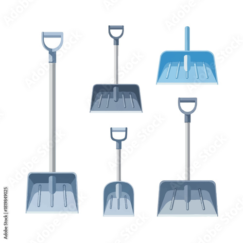 Collection of Blue Plastic Snow Shovels for Winter Season.