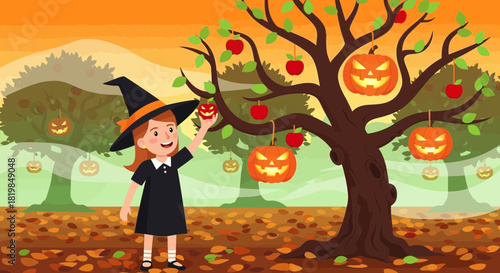 Whimsical Halloween Orchard: A Witchling's Harvest of Apple-Lanterns Festivities
