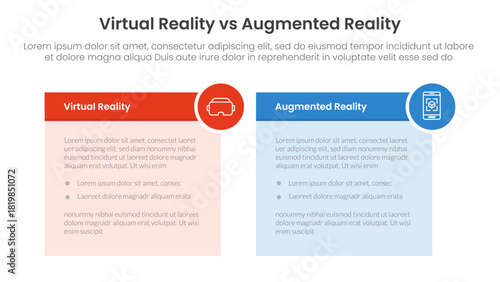 vr vs ar technology comparison concept for infographic template banner with table box and circle badge with two point list information