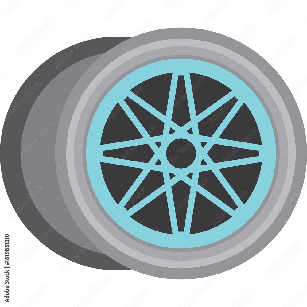 Fototapeta premium Stylized Graphic Representation of a Silver and Cyan Rim With Starburst Spokes on a Dark Background With Subtle Shadowing