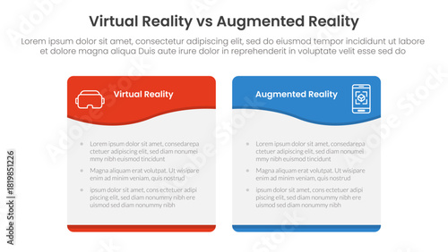 vr vs ar technology comparison concept for infographic template banner with wave swirl curve table box with two point list information