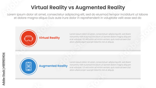 vr vs ar technology comparison concept for infographic template banner with long rectangle box vertical with two point list information