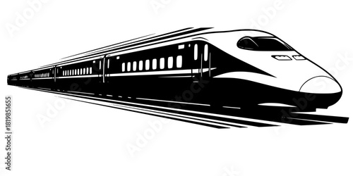 High speed bullet train silhouette, modern transportation, fast travel, sleek design, motion lines, railway technology, futuristic transport, black illustration artwork