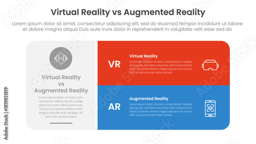 vr vs ar technology comparison concept for infographic template banner with big round box and stack list with two point list information