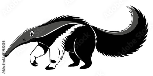 Anteater silhouette, cartoon anteater illustration, tropical animal vector, South American mammal drawing, wildlife design, nature artwork, stylized creature character