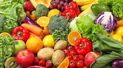 Fresh raw vegetables and fruits.