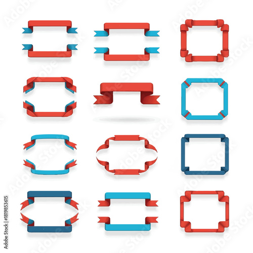 Collection of Decorative Ribbon Frames in Red and Blue.