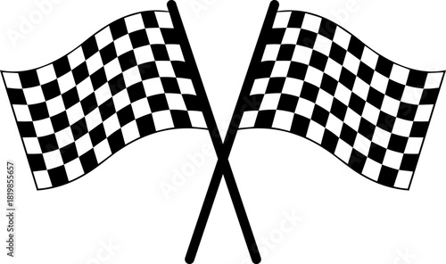 Crossed checkered flag, concept of the end of a race or competition, symbol of the finish line in motorsport events