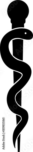 Symbol of healing and medicine, concept of health and pharmacy, Rod of Asclepius with a snake coiled around a staff