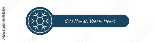 Blue snowflake label with line icon decorates the cold box lid and package. White seal for xmas, simple decoration in frosty style suits holiday delivery or product branding for the winter season.