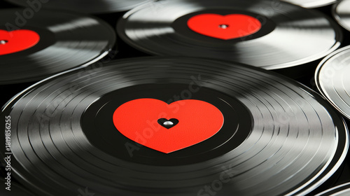 Love records a collection of black vinyl records with red heart labels symbolizing music and affection.