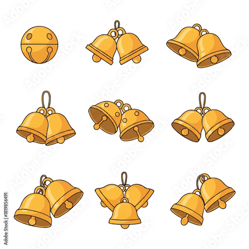 Collection of Golden Christmas Bells for Festive Decorations.