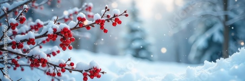 Cozy winter scene with snow-covered branches and frosted berries, perfect for holiday labels and packaging Ideal for winter-themed products, adding a touch of festive charm , elegant, white