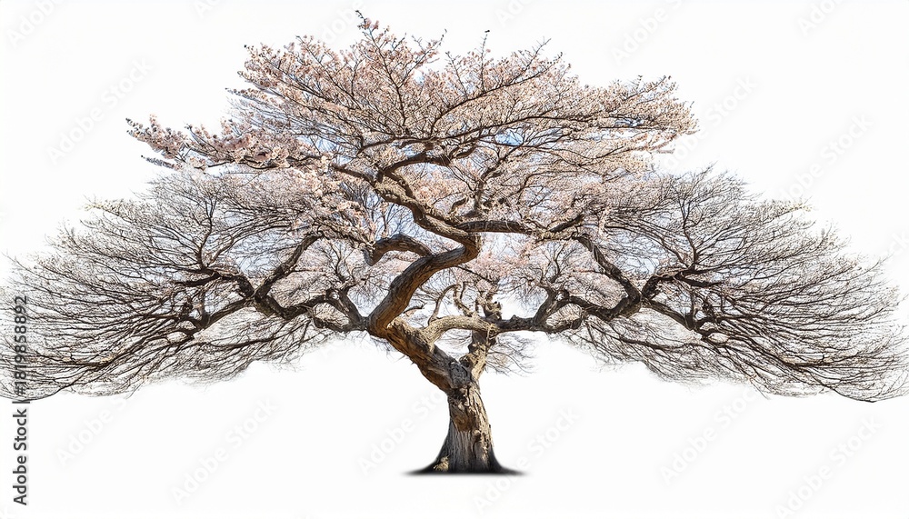 Fototapeta premium bare cherry blossom tree with twisted branches on white background