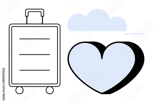 Suitcase, heart, and cloud represent travel, love, freedom, adventure, relaxation, connection and dreams. Ideal for tourism holidays wanderlust relationships motivation lifestyle simple flat