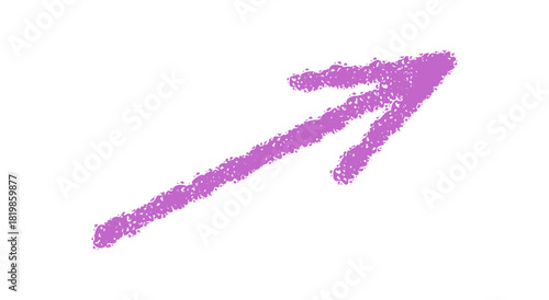 Hand drawn purple swirl chalk arrow icon. Pointer symbol with scribble element and up movement, chalk style. Artistic arrow in handdrawn look, ideal for modern design or decor.