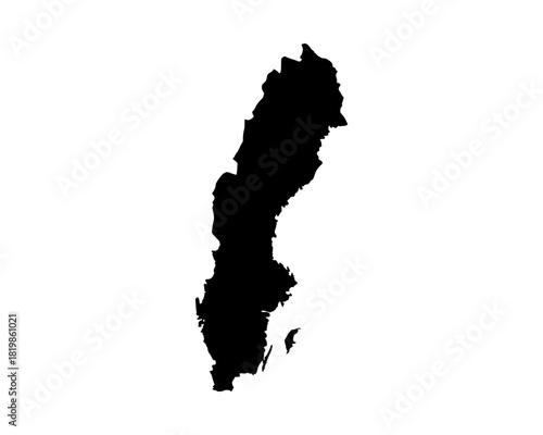Black vector silhouette map of Sweden with minimalist geographic outline, clean cartography style, and modern country design illustration