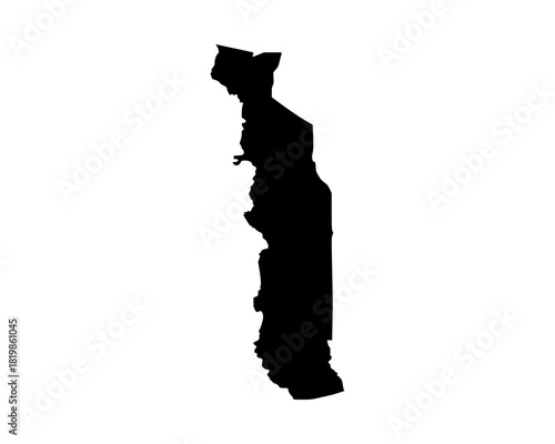 Minimalist black vector silhouette map of Togo with clean geographic outline, simple cartography style, and modern country design illustration