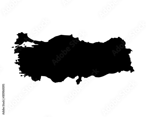 Black vector map silhouette illustration of Turkey with modern minimalist cartographic design