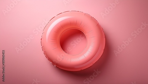 Inflatable Circle On A Pink Pastel Background Summer Vacation Concept Minimal Abstract Wallpaper Concept Velvet Season Flat Lay 3D Render