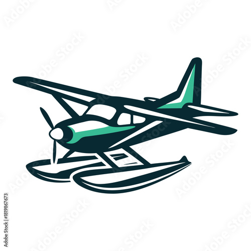 Teal and Navy Seaplane Icon Illustration Vector Icon Set of Various Transportation Vehicles