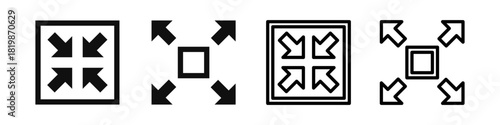 Expand and collapse screen icon inside a black square showing fullscreen and minimize arrows. Vector illustration of display size symbols designed for interface use and screen adjustment concept.