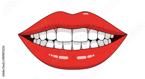 Illustration of Red Lips and White Teeth, Showing a Healthy Smile and Dental Hygiene