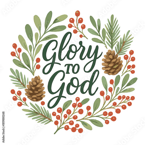 Holiday greetings flat icon set. featuring pinecones, holly, evergreen branches, berries, and festive foliage designs
