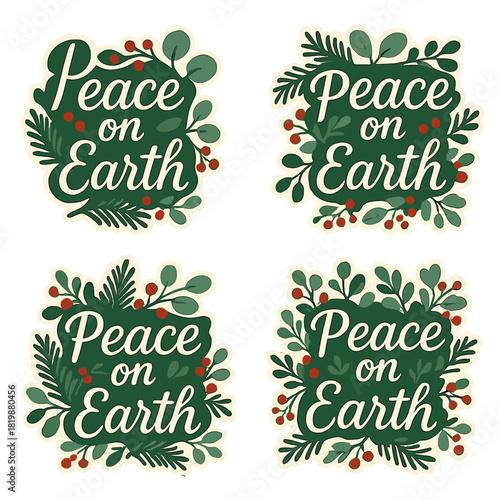 Christmas greetings flat icon set. featuring peace, joy, love, harmony, celebration, holiday, festive, cheer