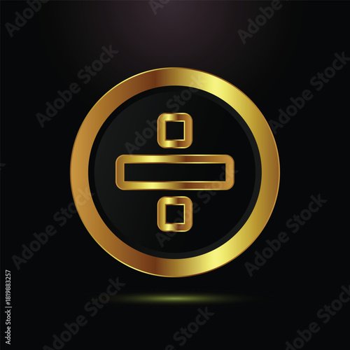 Golden Division Sign on Black Circle Badge for Arithmetic
