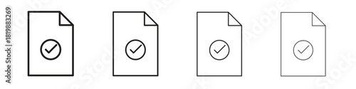 Accept document icon set. A collection of simple black thin strokes icons