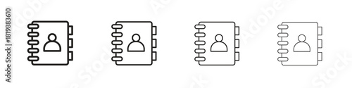 Address book icon set. A collection of simple black thin strokes icons