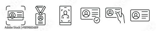 ID card thin line icon set. Web minimal editable stroke icons