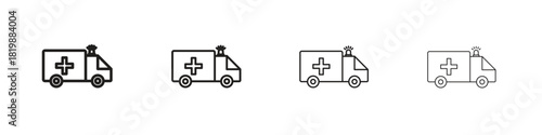 Ambulance icon set. A collection of simple black thin strokes icons