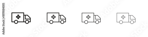 Ambulance icon set. A collection of simple black thin strokes icons