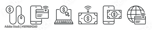 Online Payment thin line icon set. Web minimal editable stroke icons