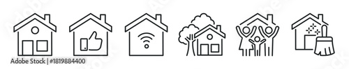 Home thin line icon set. Web minimal editable stroke icons