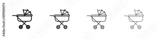 Baby carriage icon set. A collection of simple black thin strokes icons