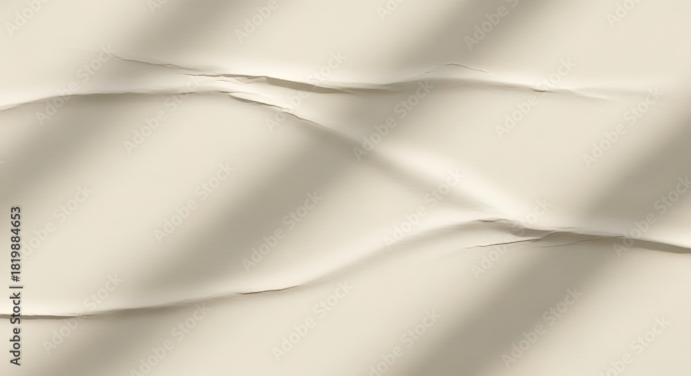 Obraz premium Elegant abstract background featuring softly crumpled, textured beige paper or fabric, subtly illuminated by natural light and delicate shadows, conveying a sense of calm and tactile beauty