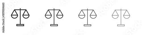 Balance scale icon set. A collection of simple black thin strokes icons
