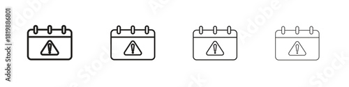 Calendar exclamation icon set. A collection of simple black thin strokes icons