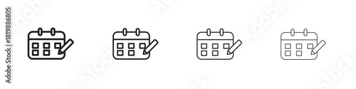 Calendar pen icon set. A collection of simple black thin strokes icons
