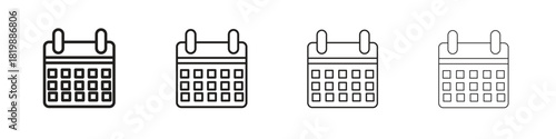 Calendar icon set. A collection of simple black thin strokes icons