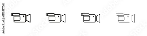 Camcorder icon set. A collection of simple black thin strokes icons