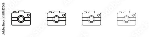 Camera icon set. A collection of simple black thin strokes icons